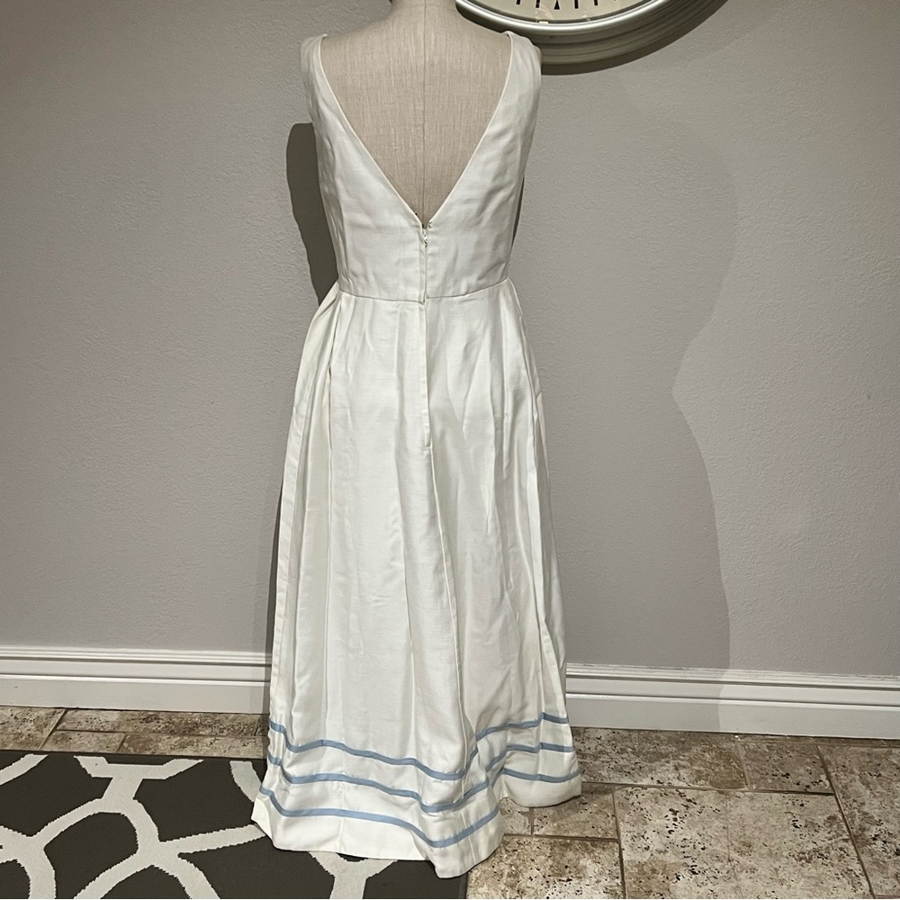 Vintage White Maxi Dress with Light Blue Bow and Trim - Picture 2 of 3